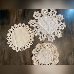 Lot Of 3 Vintage Doilies Lace Crocheted Beige White Grandmacore